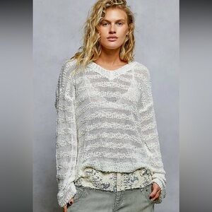 POL Cream Open-Knit Scoop Sweater